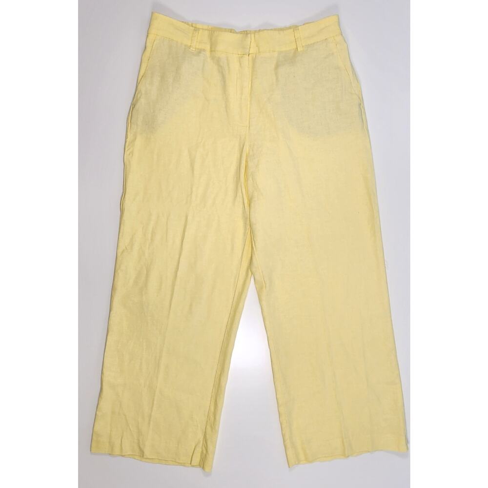 Rachel Zoe Yellow Linen Blend Cropped Pants Wide Leg Summer Sz 10